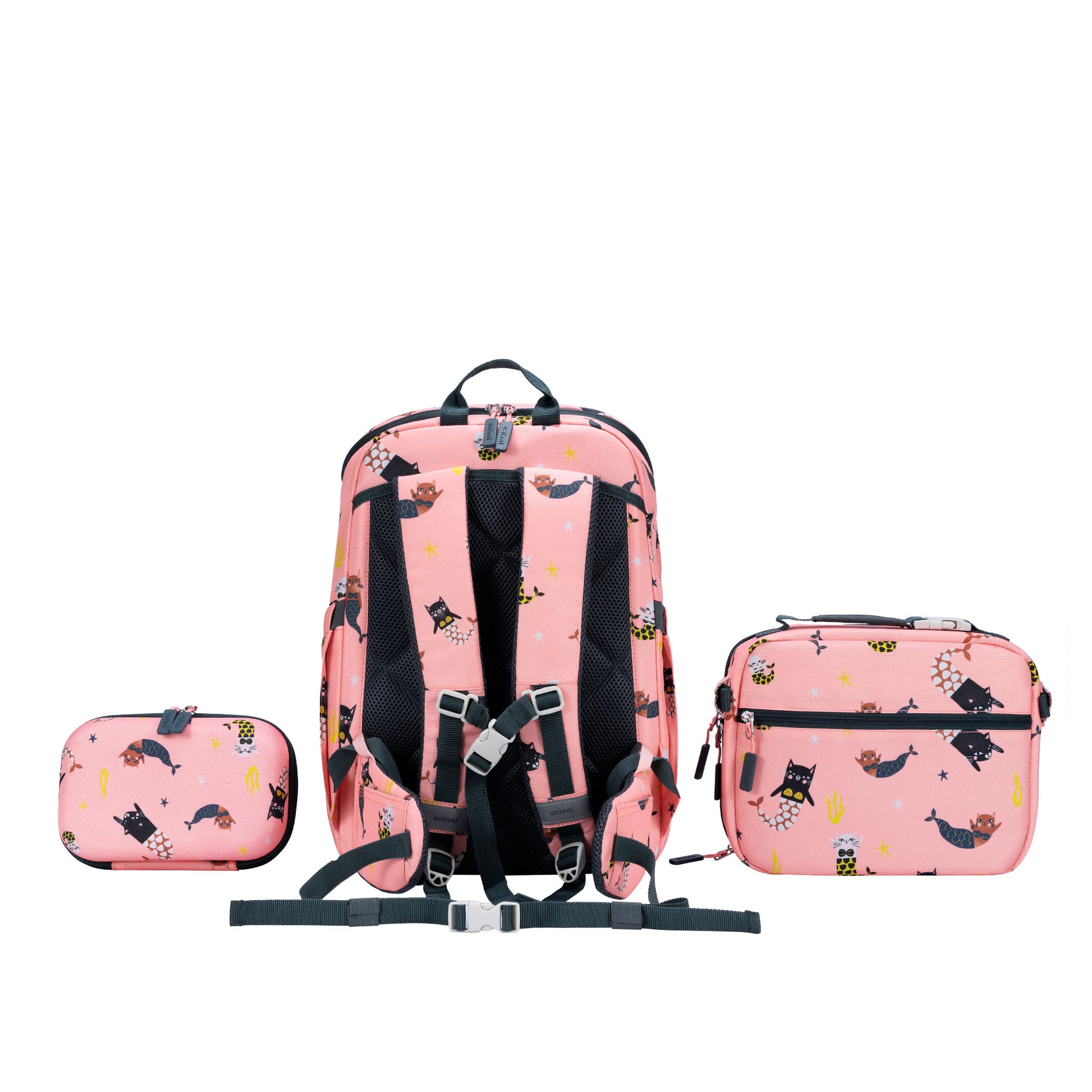 uninni kids backpack lunch bag pencil case  swimming mercats pink