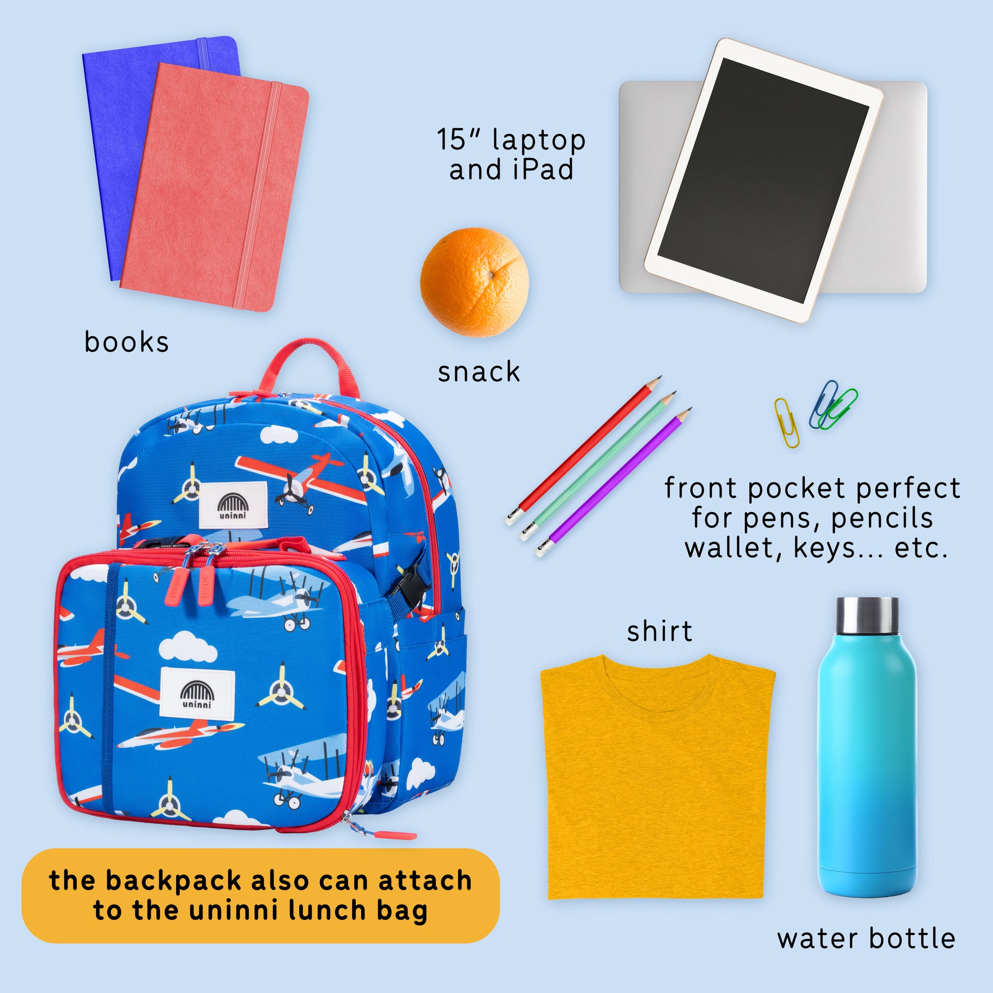 backpack with water bottle pocket and lunchbox laptop Ethan Backpack