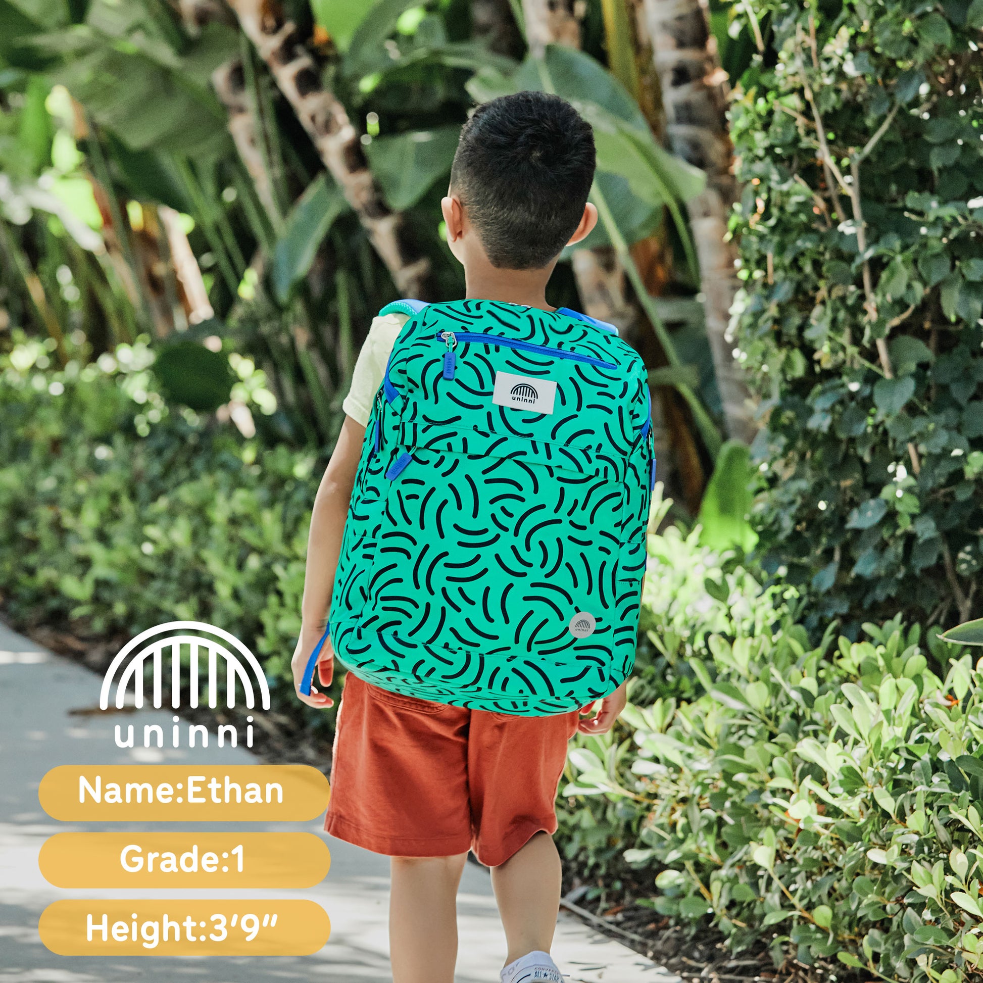 uninni kids backpack green brush strokes