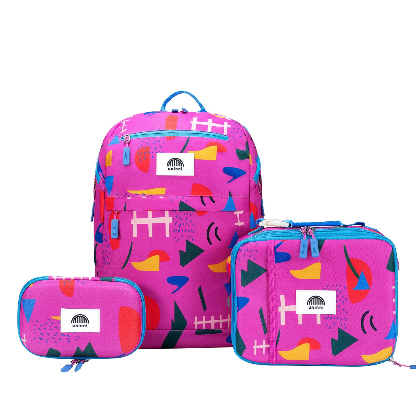 uninni kids backpack lunch bag pencil case spring rain fuchsia