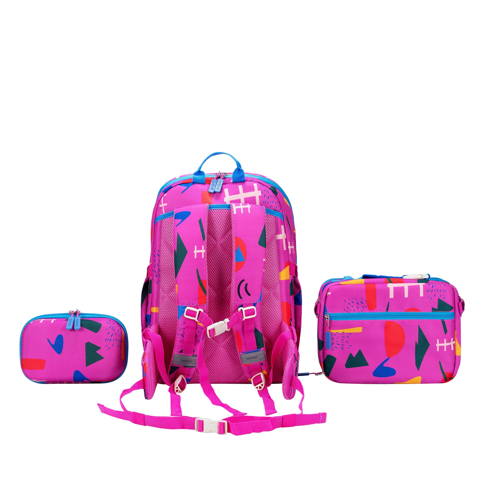 uninni kids backpack lunch bag pencil case spring rain fuchsia