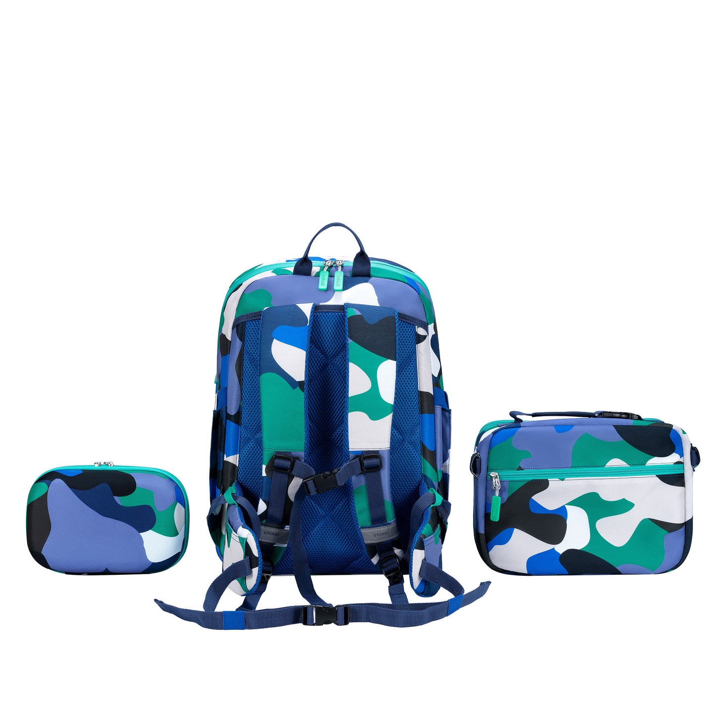 uninni kid's backpack lunch bag pencil case set camo kid blue/ green