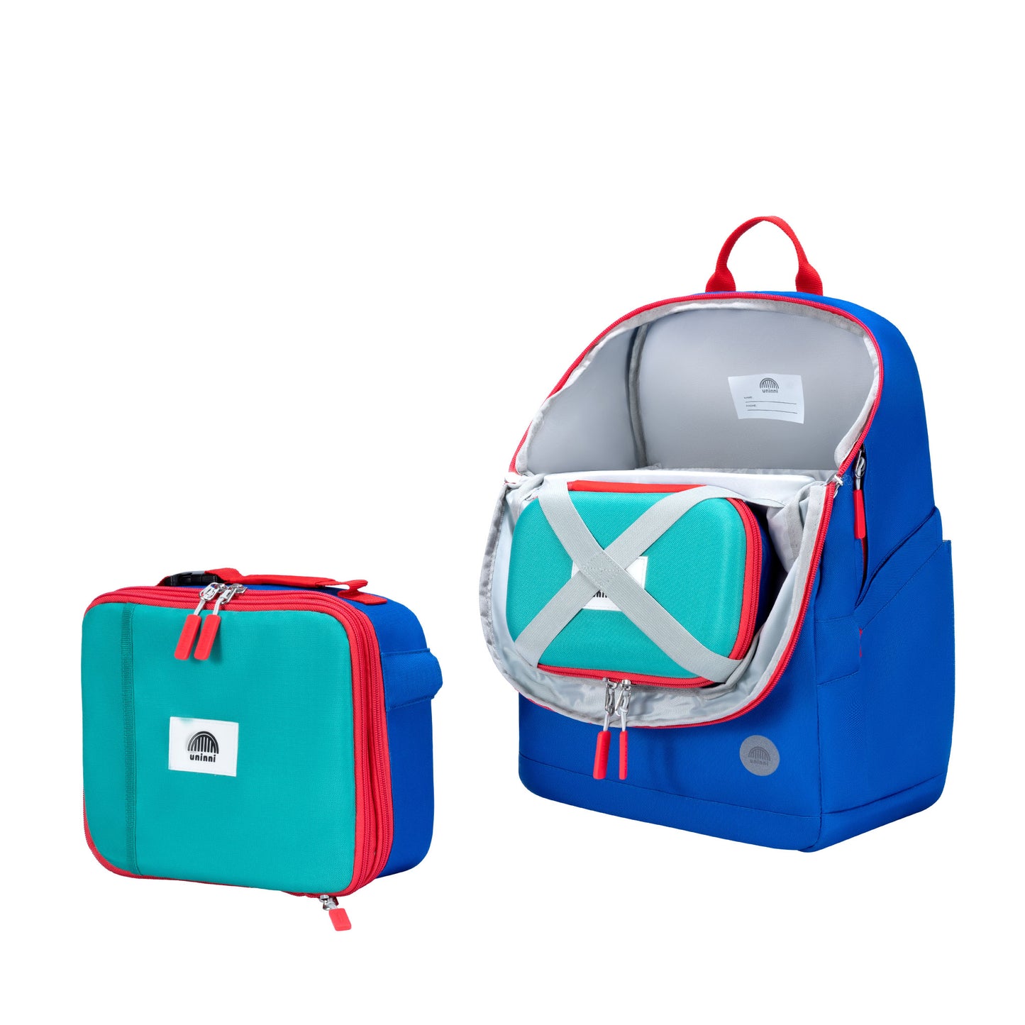 uninni kid's backpack lunch bag pencil case set blue color block