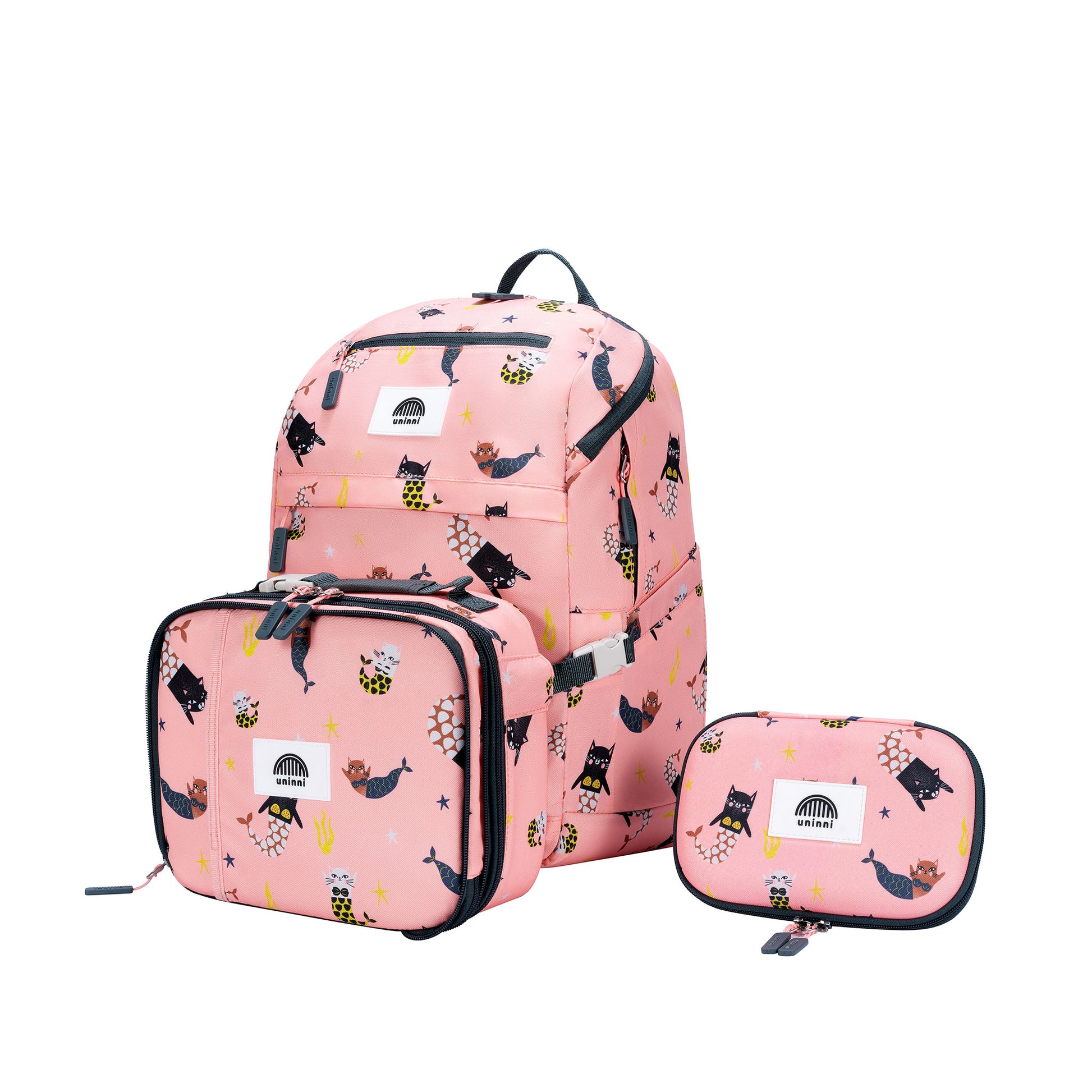 uninni kids backpack lunch bag pencil case  swimming mercats pink