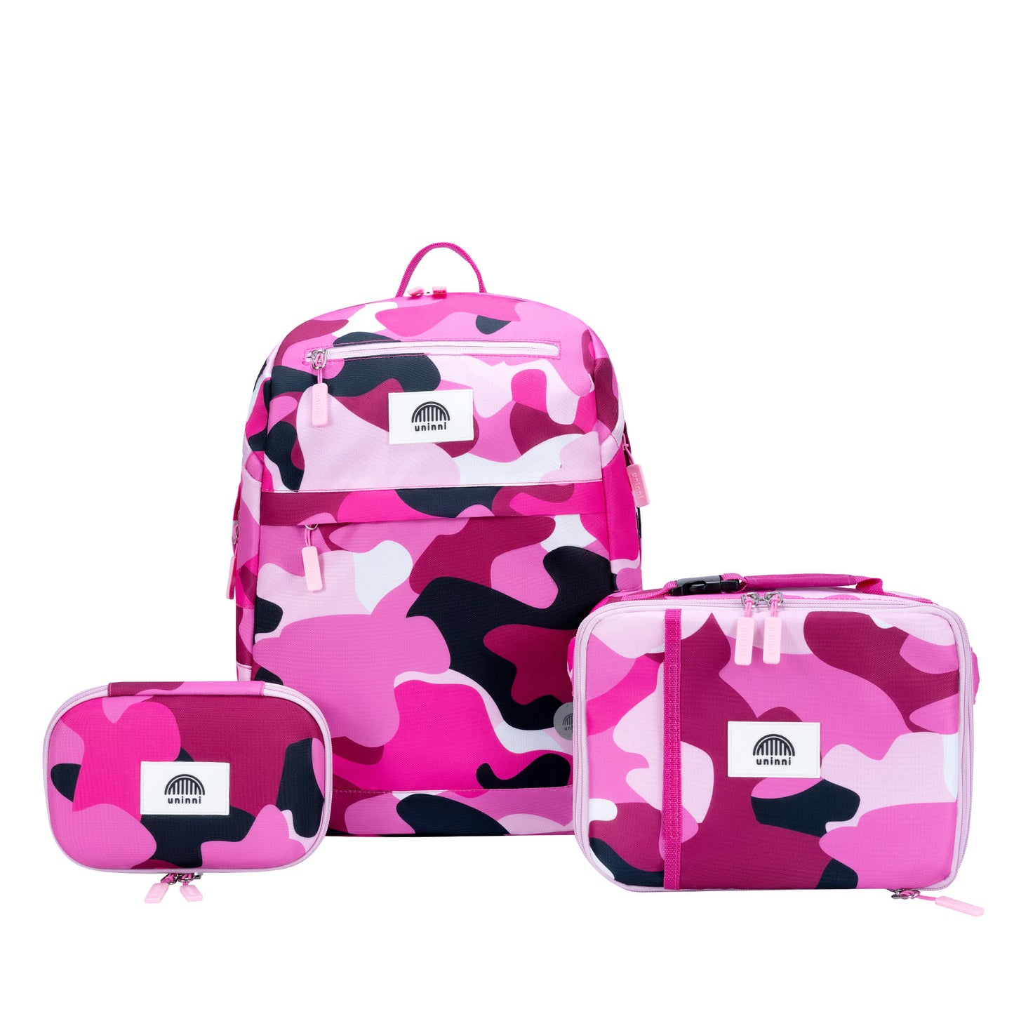 uninni kids backpack lunch bag pencil case camo kid fuchsia