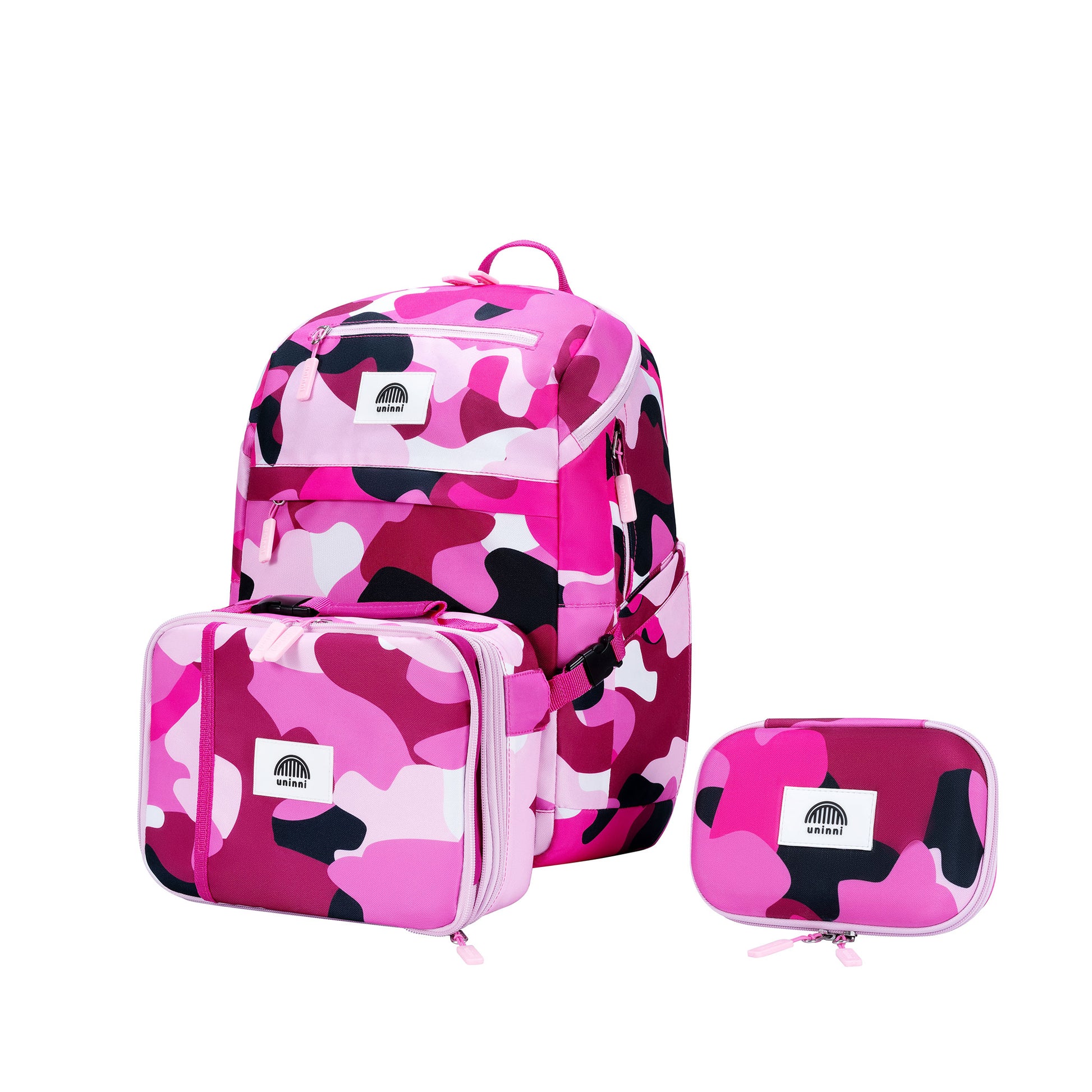 uninni kids backpack lunch bag pencil case camo kid fuchsia