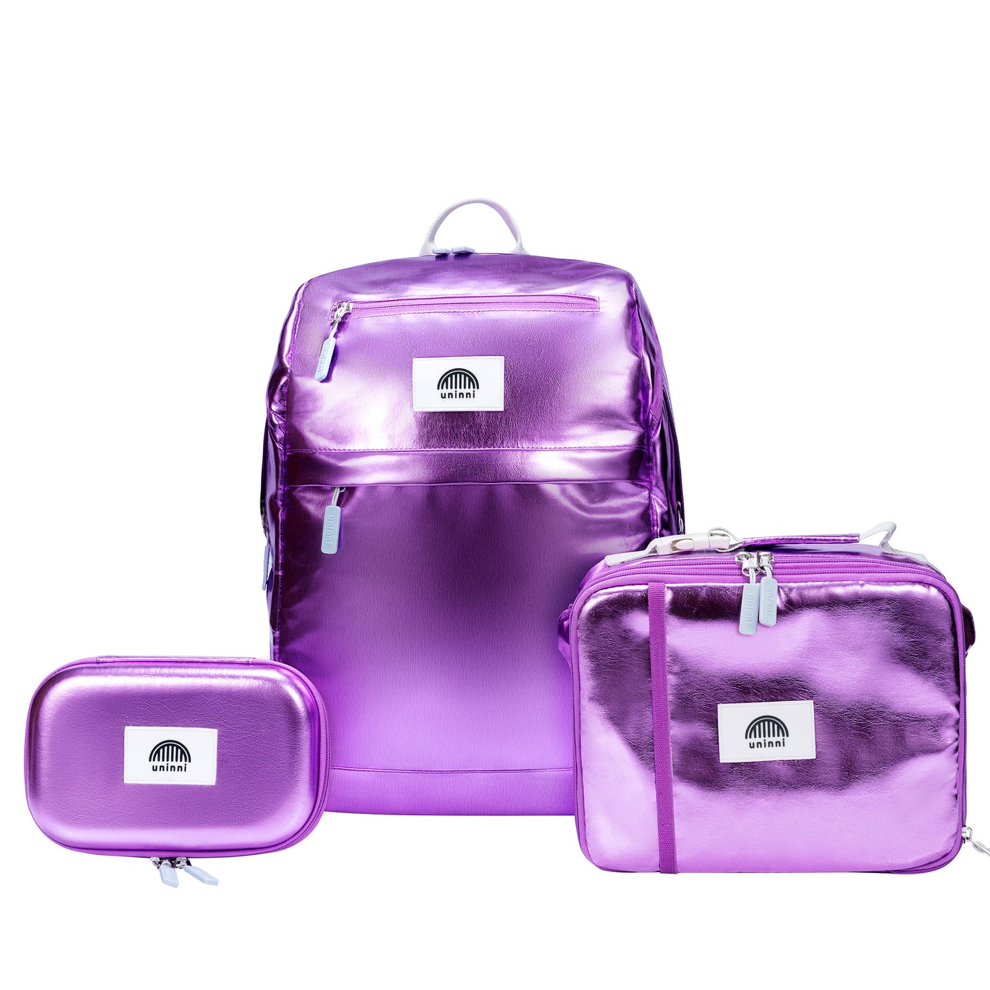 uninni kids backpack lunch bag pencil case metallic lavender