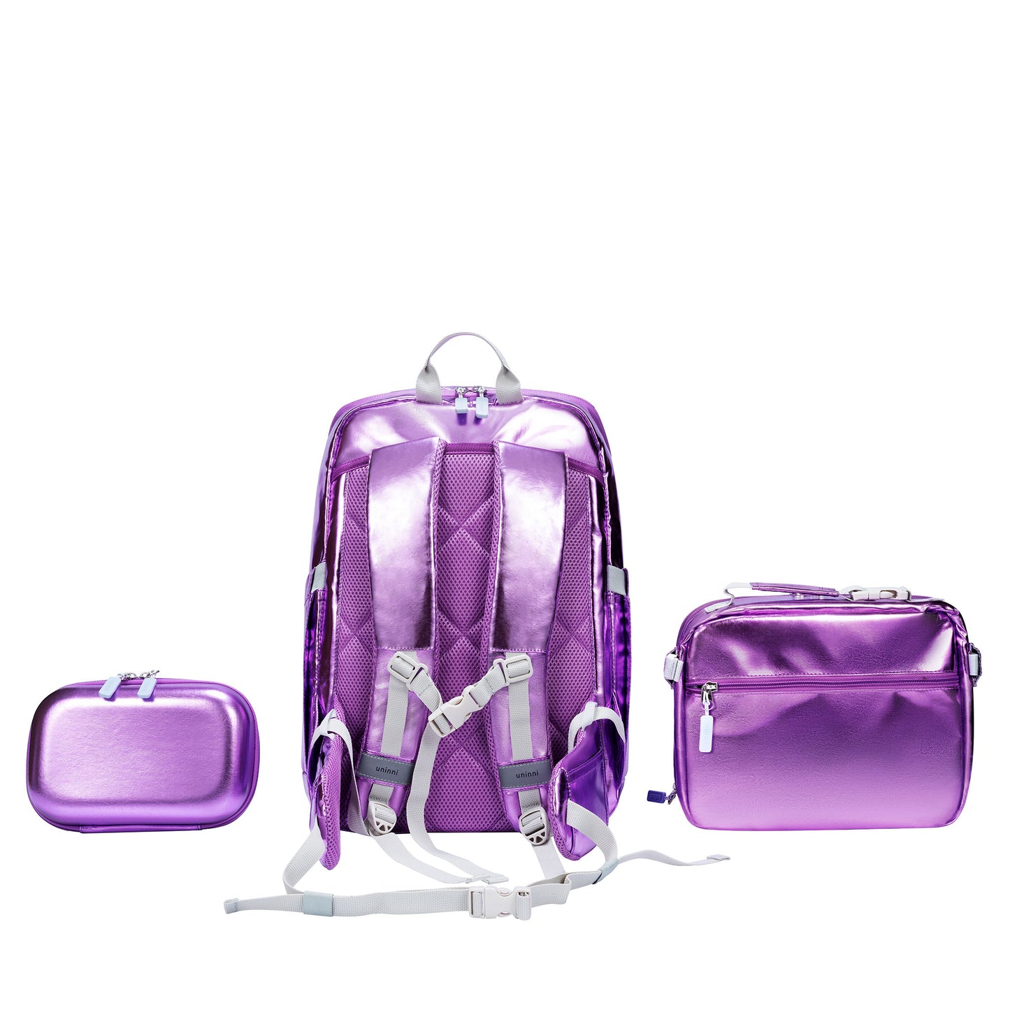 uninni kids backpack lunch bag pencil case metallic lavender