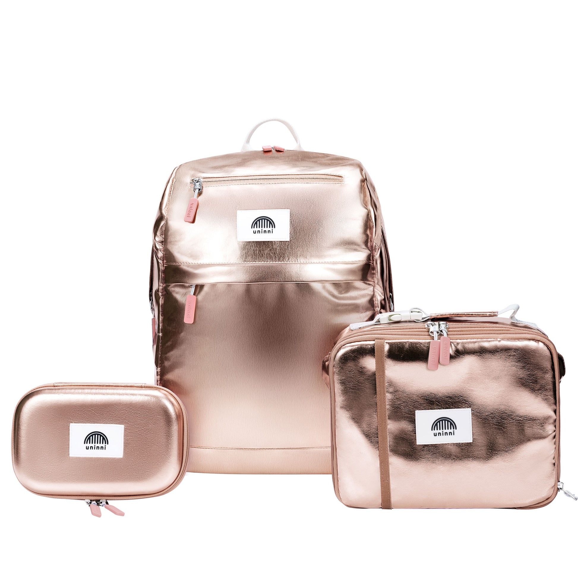 uninni kids backpack lunch bag pencil case metallic gold