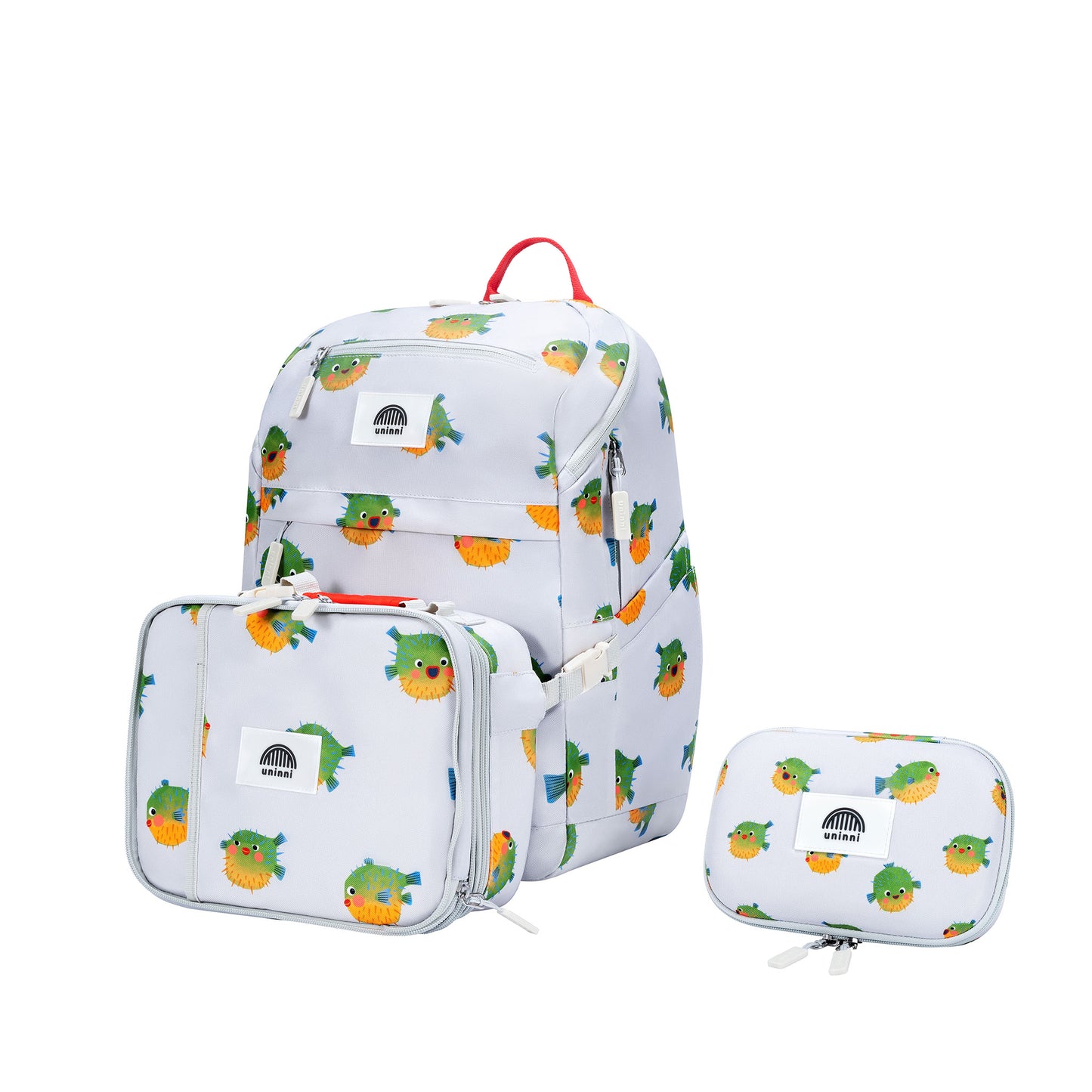 uninni kids backpack lunch bag pencil case pufferfish