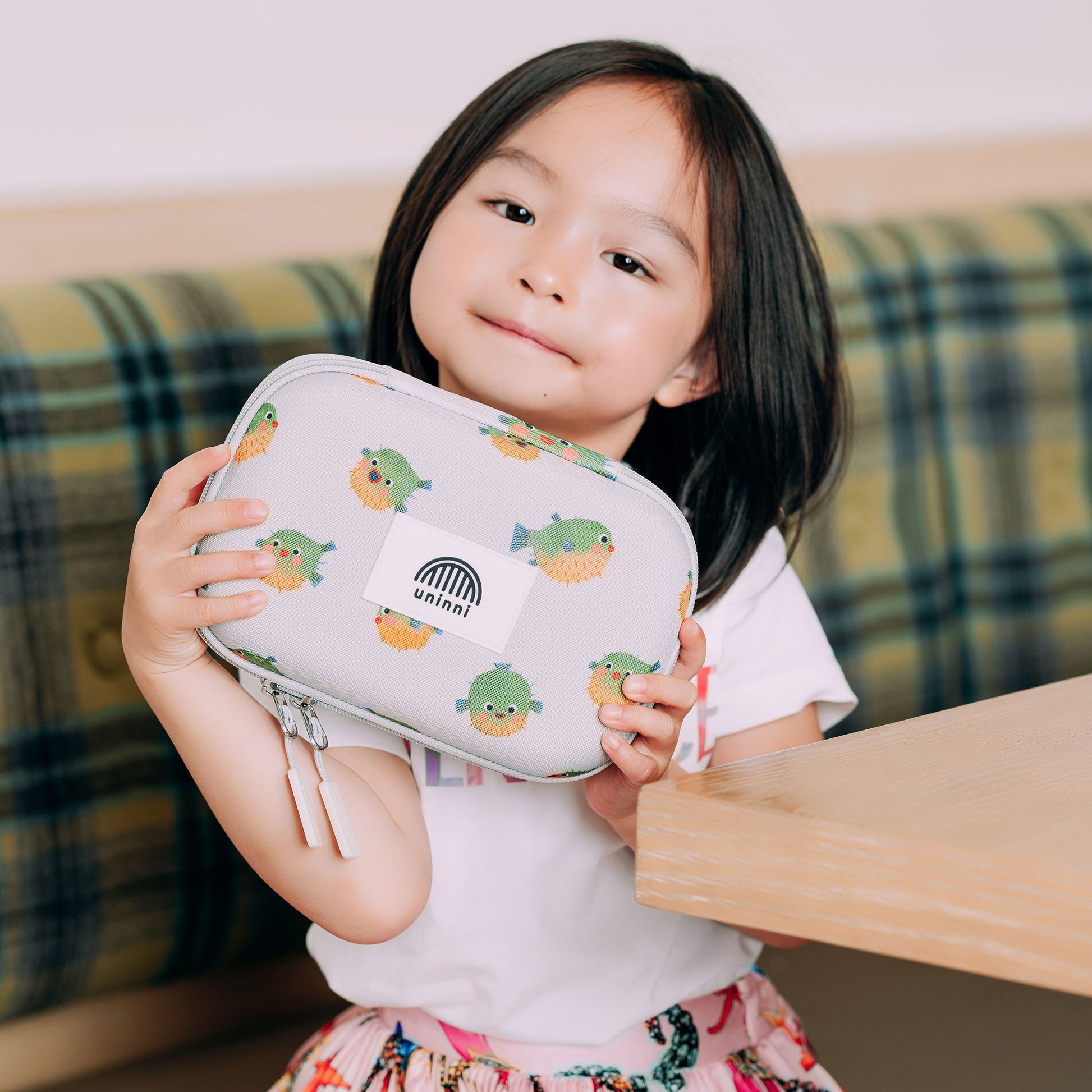 uninni kids pencil case pufferfish grey